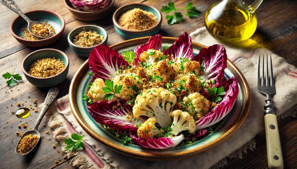 Ensalada de Radicchio y Coliflor con Pan Rallado Tostado