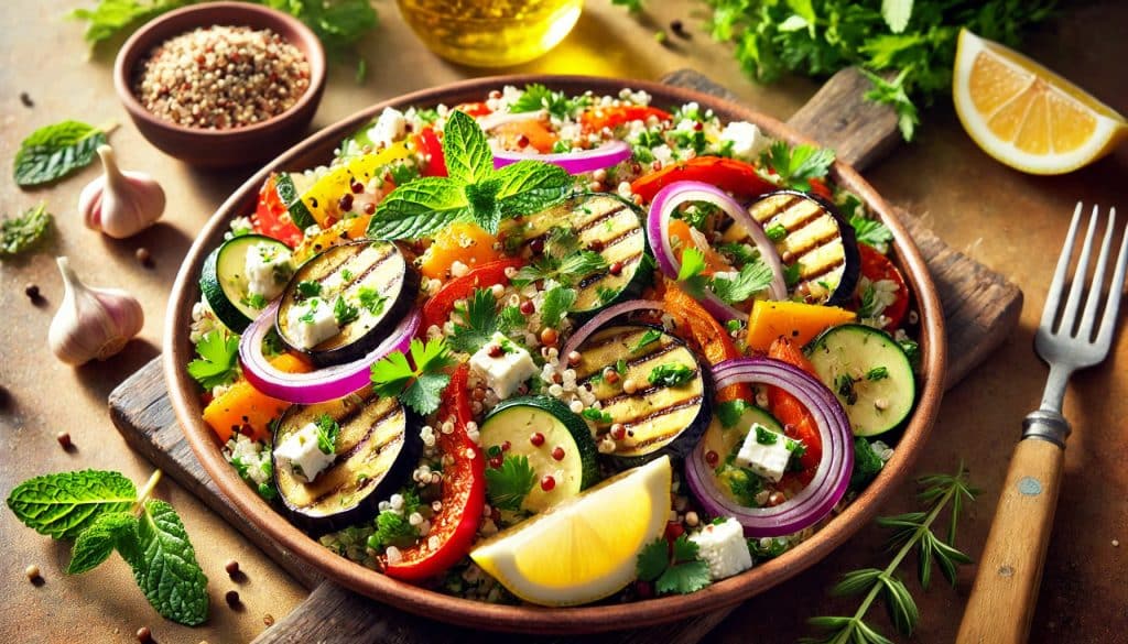 Receta de Ensalada de Quinoa con Verduras Asadas y Vinagreta de Limón 🥗🍋