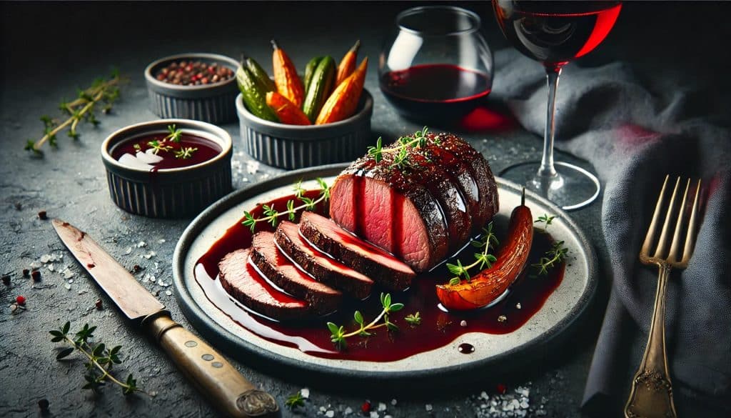 Lomo de Res Asado con Salsa de Vino Tinto: Receta Sofisticada y Fácil de Preparar 🍷🥩